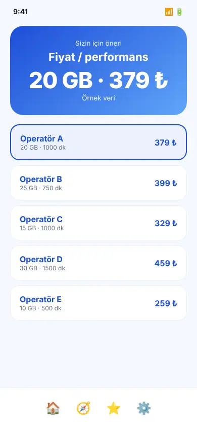 Tarife Bul ekran görüntüsü