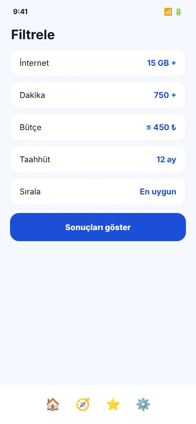 Tarife Bul ekran görüntüsü