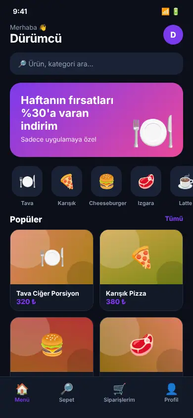 Afiyet App mobil görünüm