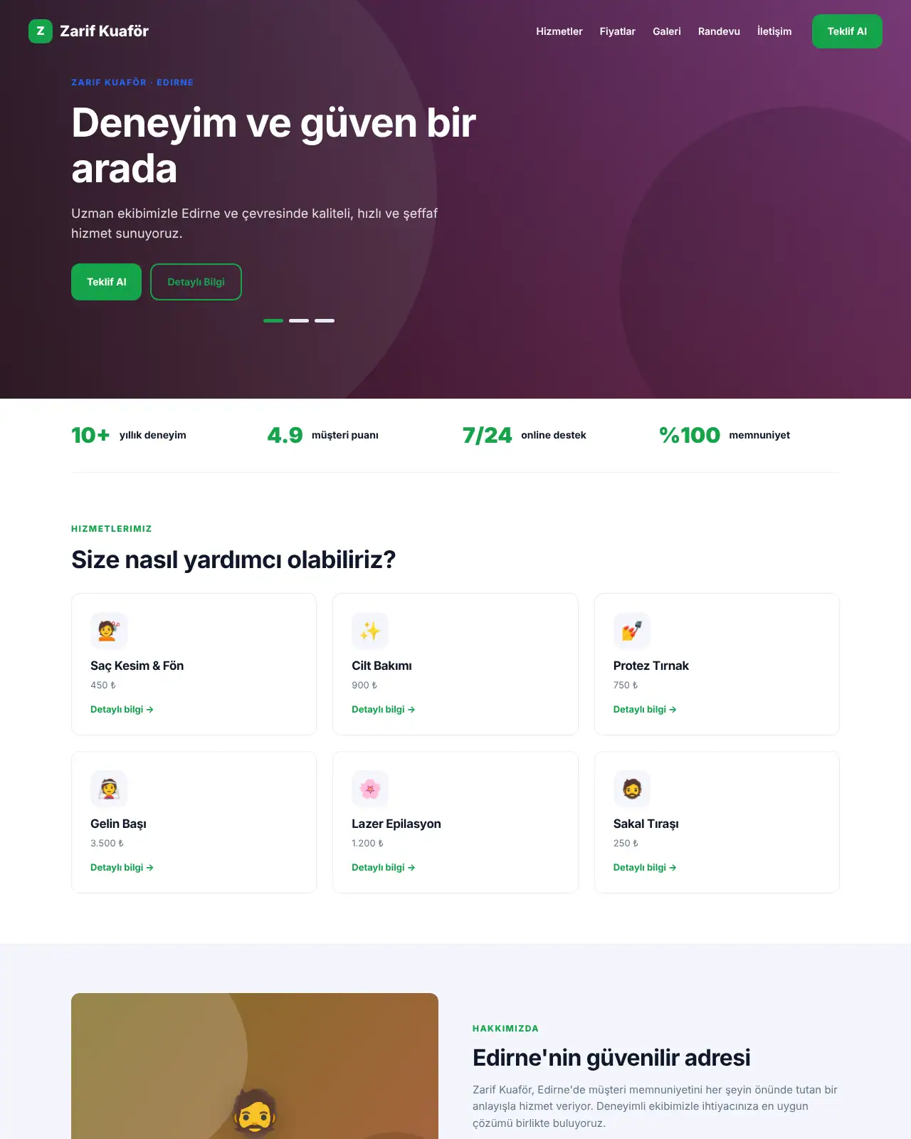 Aura Güzellik - Güzellik Salonu & Kuaför Web Sitesi demo