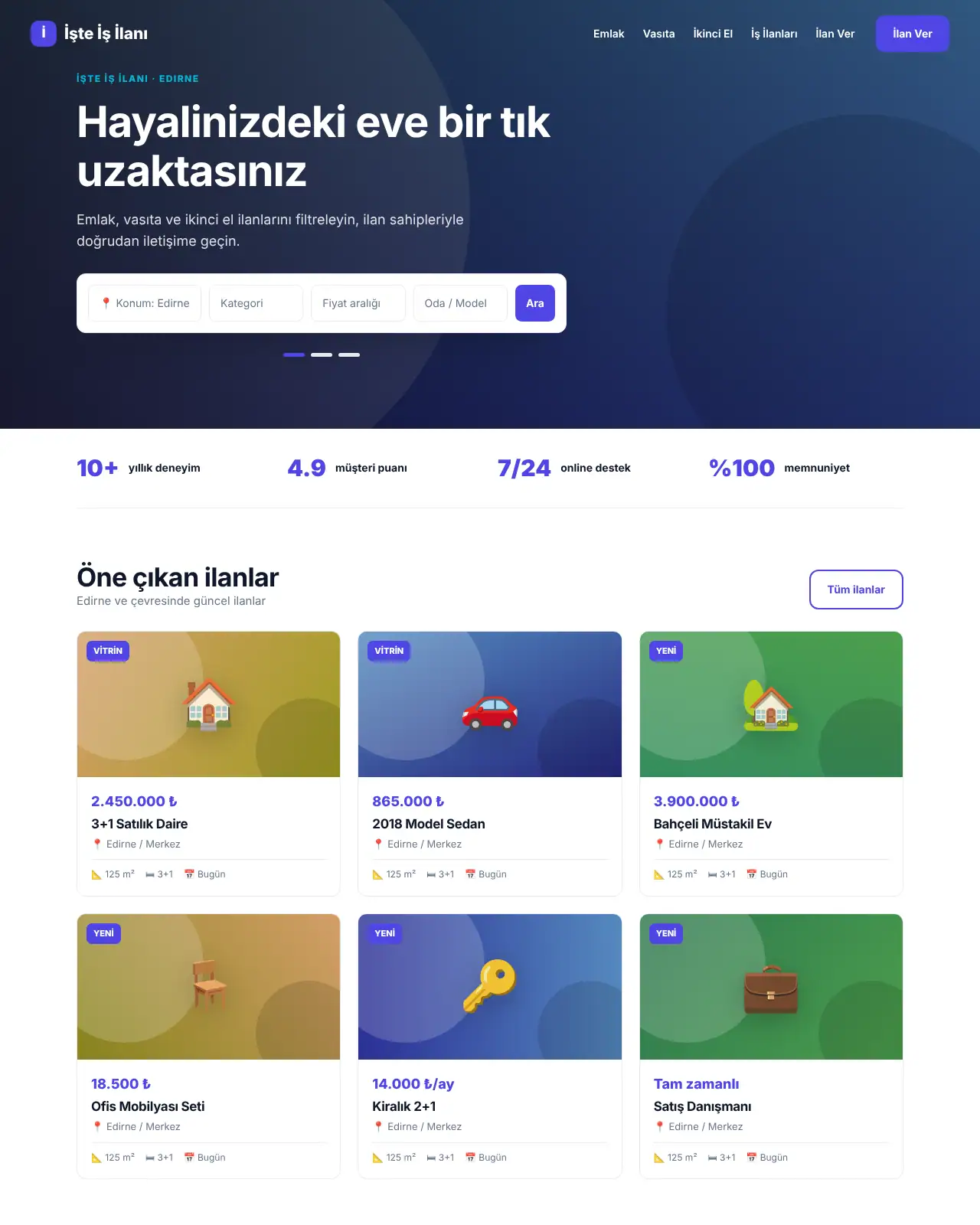 Bölge İlan - Seri İlan Web Sitesi demo
