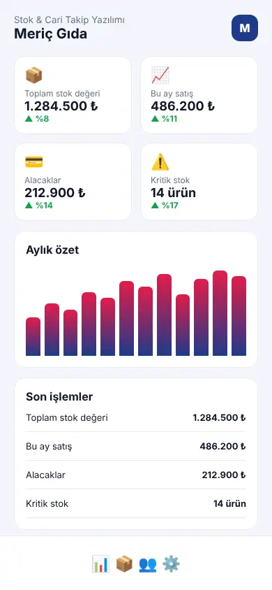 Cari Plus Yazılım mobil görünüm