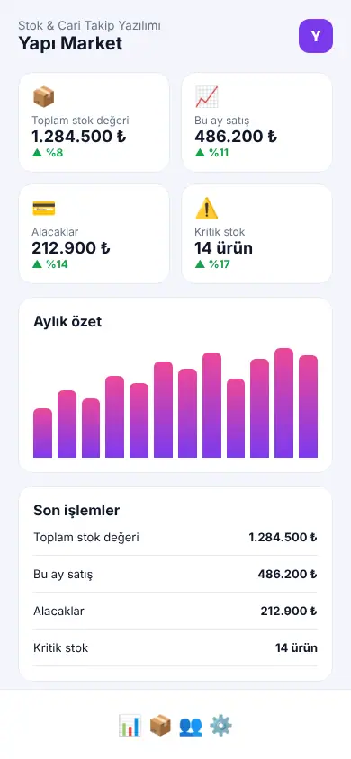 Depo Yazılım mobil görünüm