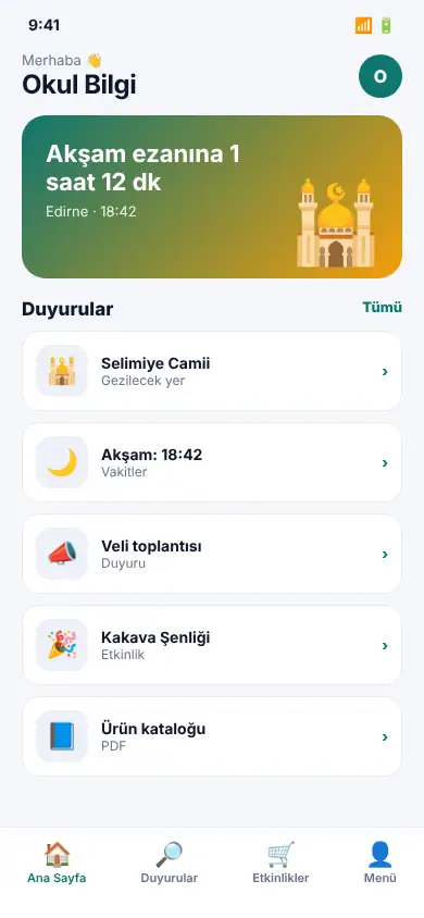 Duyuru App mobil görünüm