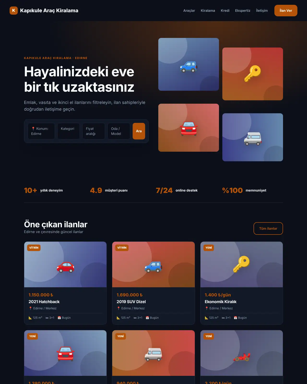 Garaj Oto Oto Galeri & Rent a Car Web Sitesi masaüstü görünüm