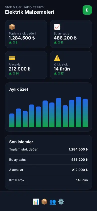 Hesap Yazılım mobil görünüm