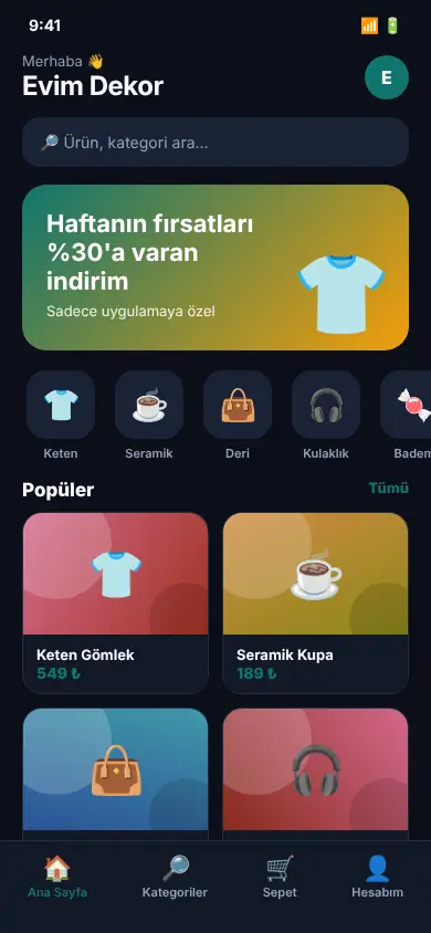 Hızlı Al App mobil görünüm
