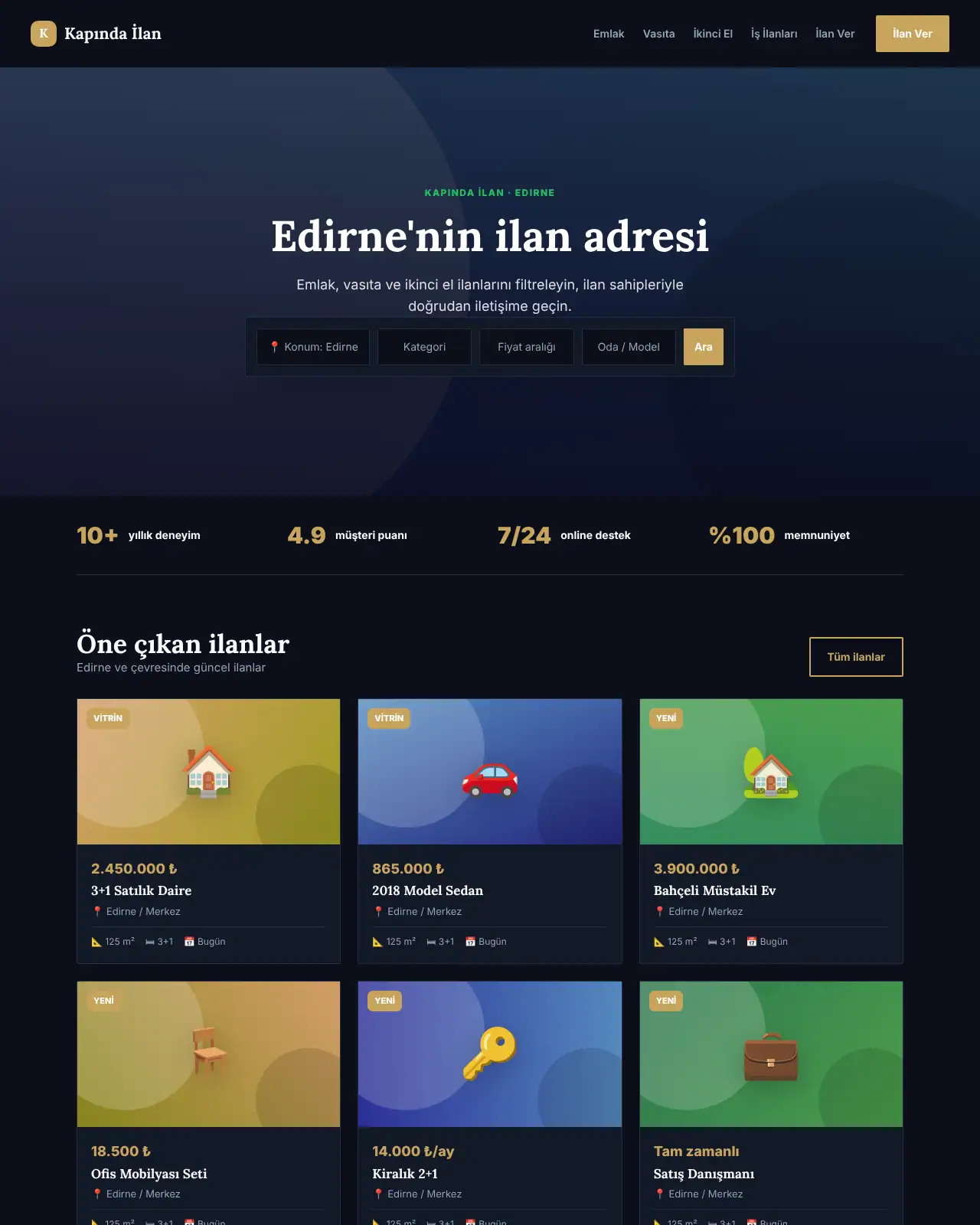 Kapı İlan Seri İlan Web Sitesi masaüstü görünüm