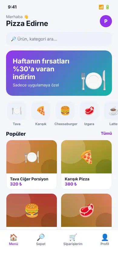 Lezzet Cepte App mobil görünüm
