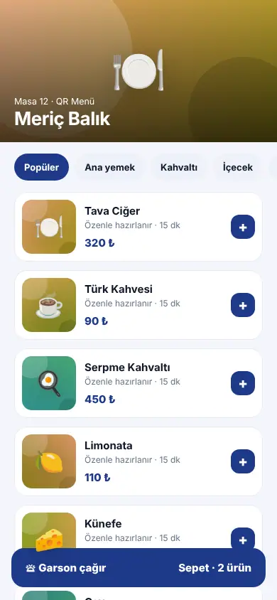 Masa QR mobil görünüm