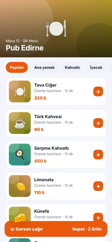 Menü Plus QR mobil görünüm