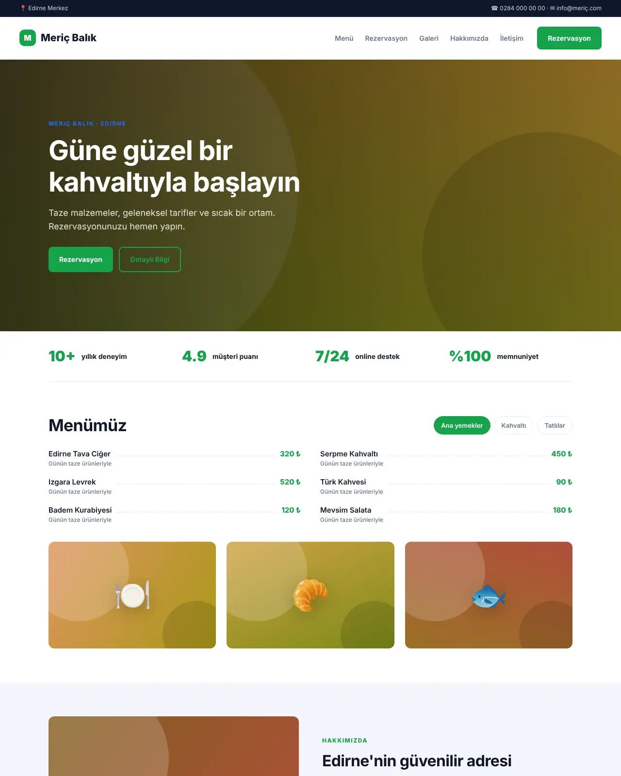 Mutfak Restoran Restoran & Kafe Web Sitesi masaüstü görünüm