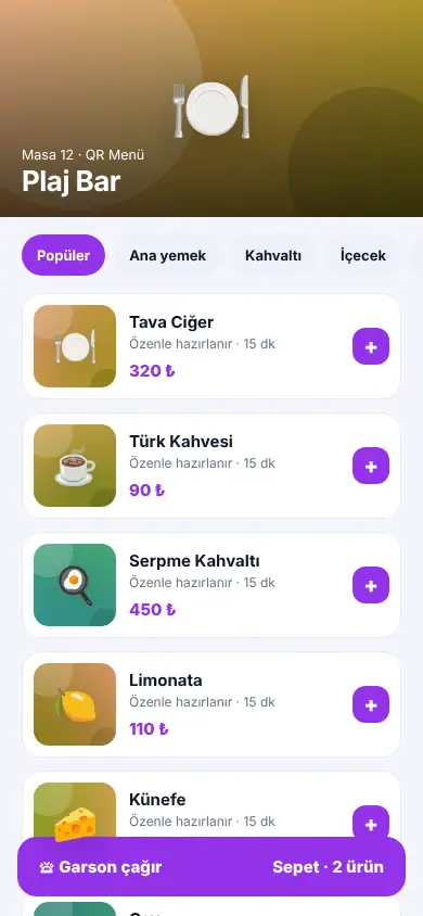 QR Sipariş QR mobil görünüm