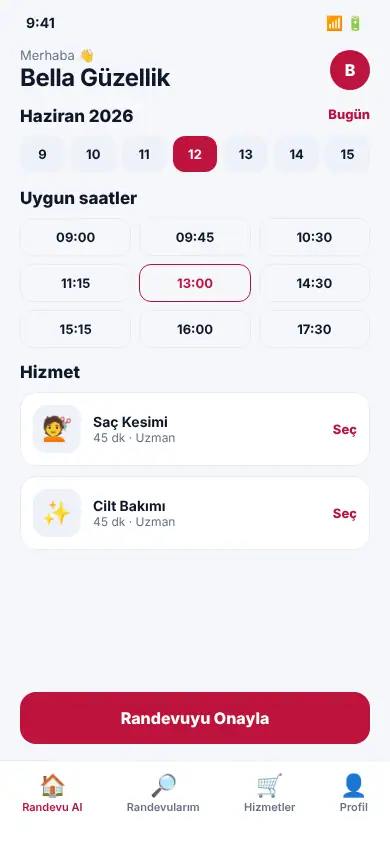 Randevum App mobil görünüm