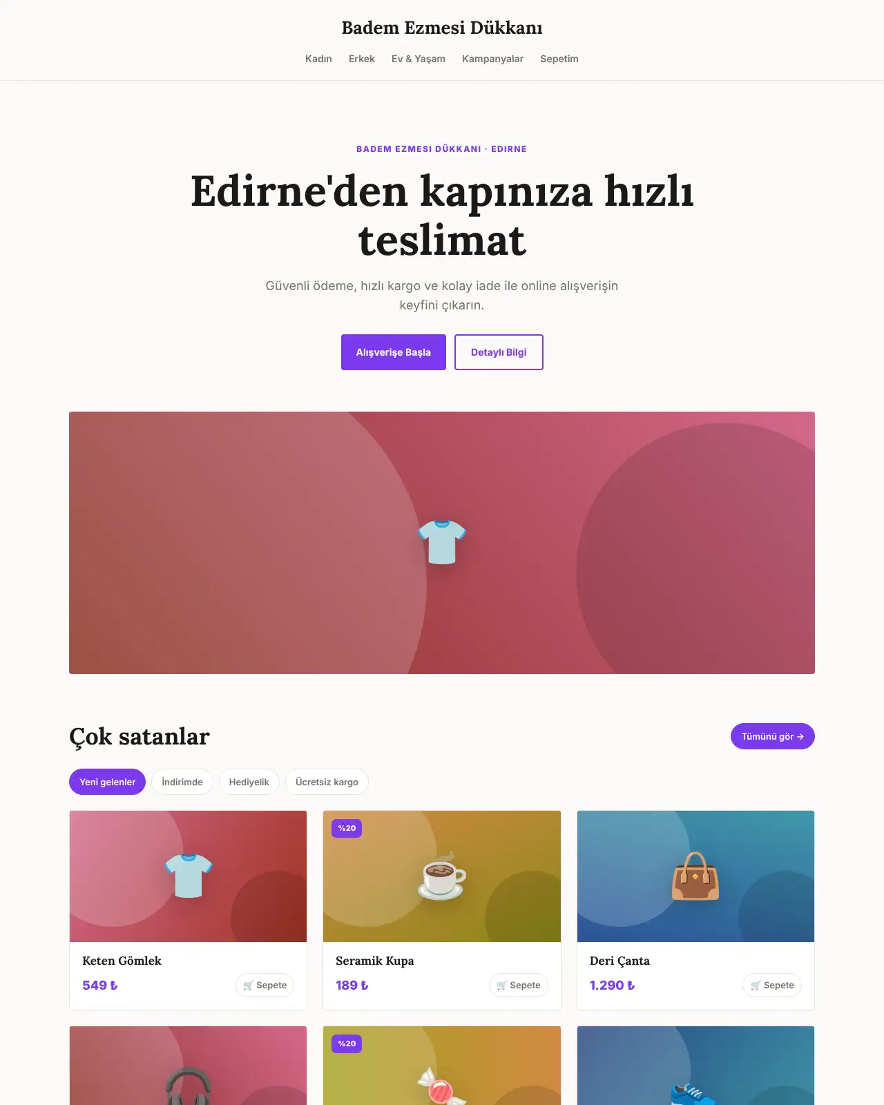 Sepet E-Ticaret - E-Ticaret Web Sitesi demo