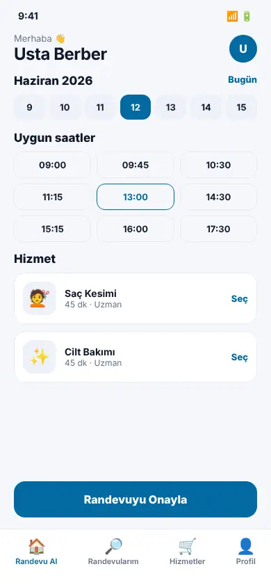 Takvim App mobil görünüm