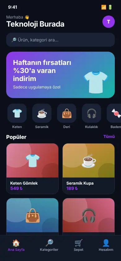 Tıkla Al App mobil görünüm