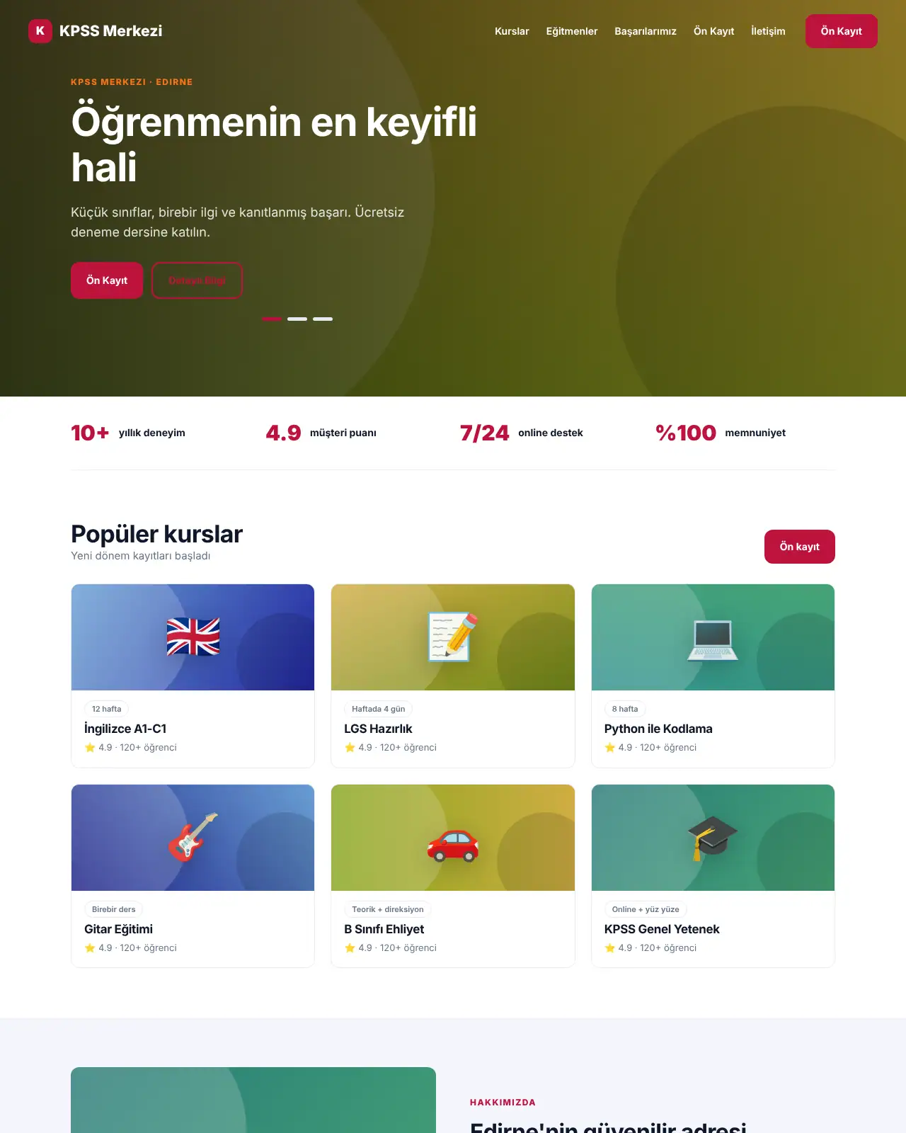 Usta Eğitim - Eğitim & Kurs Web Sitesi demo