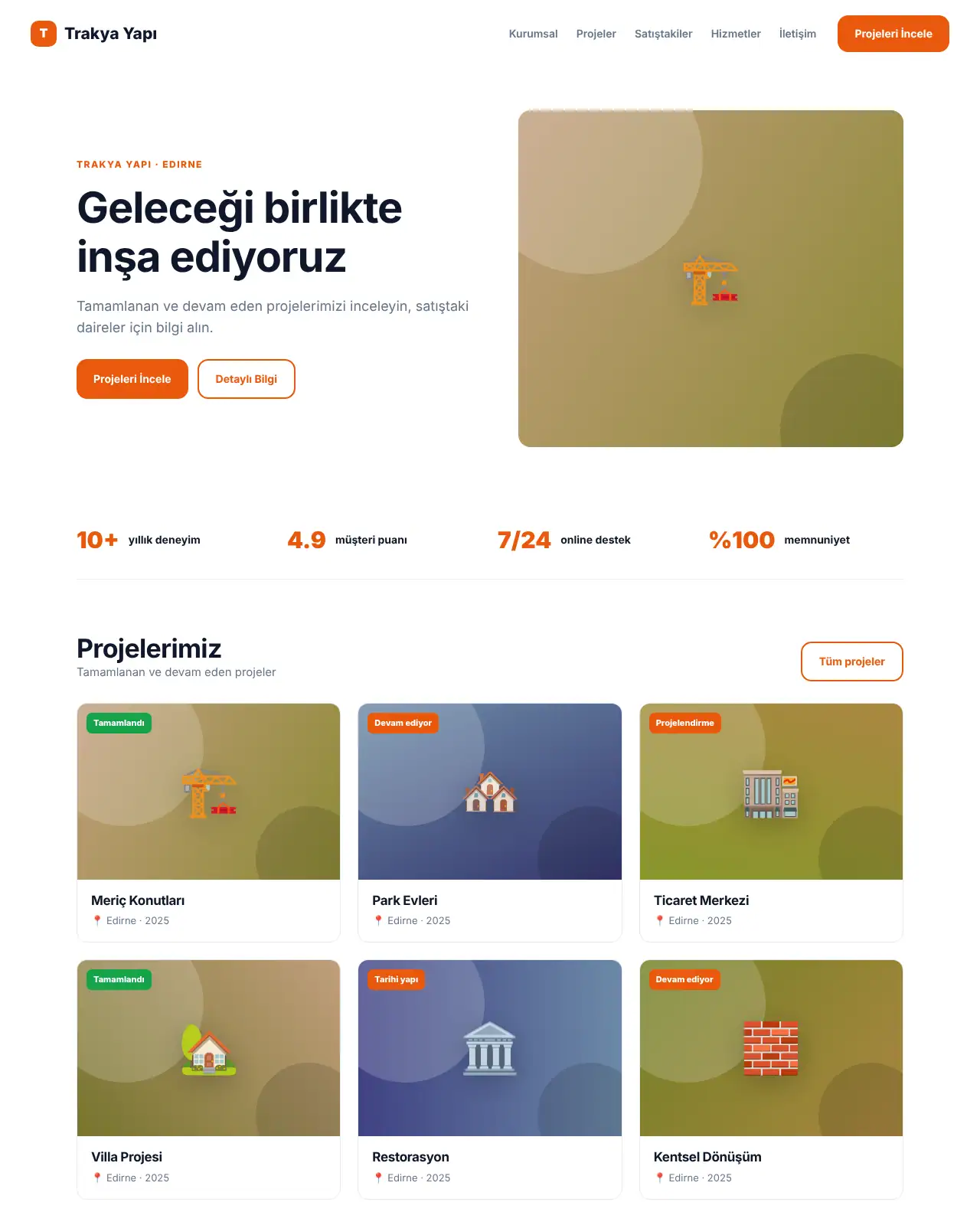 İnşaat & Mimarlık Web Sitesi demoları